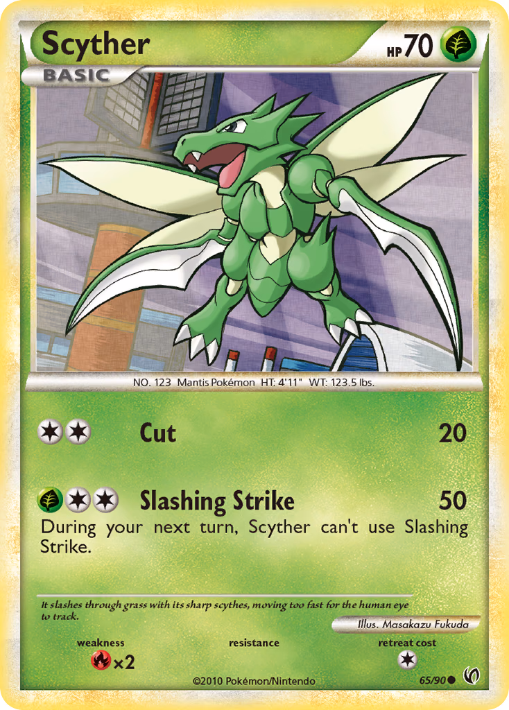 Scyther Pokemon card (65/90, HS—Undaunted)