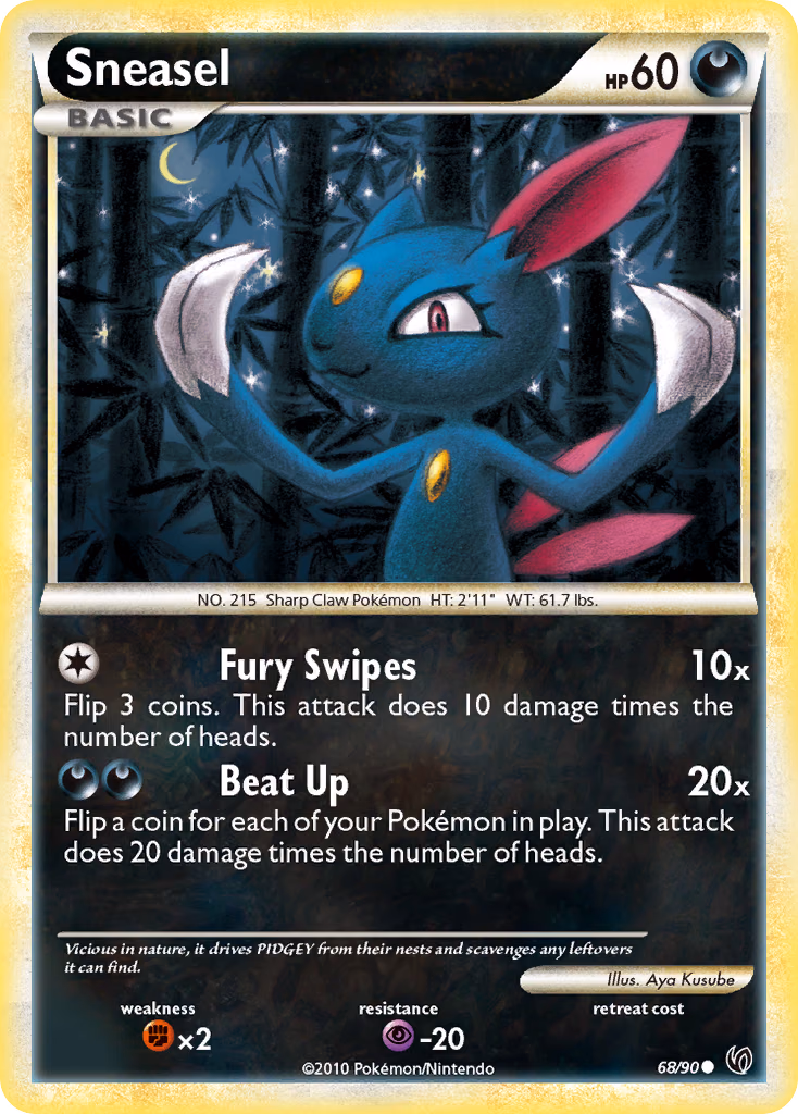 Sneasel Pokemon card (68/90, HS—Undaunted)