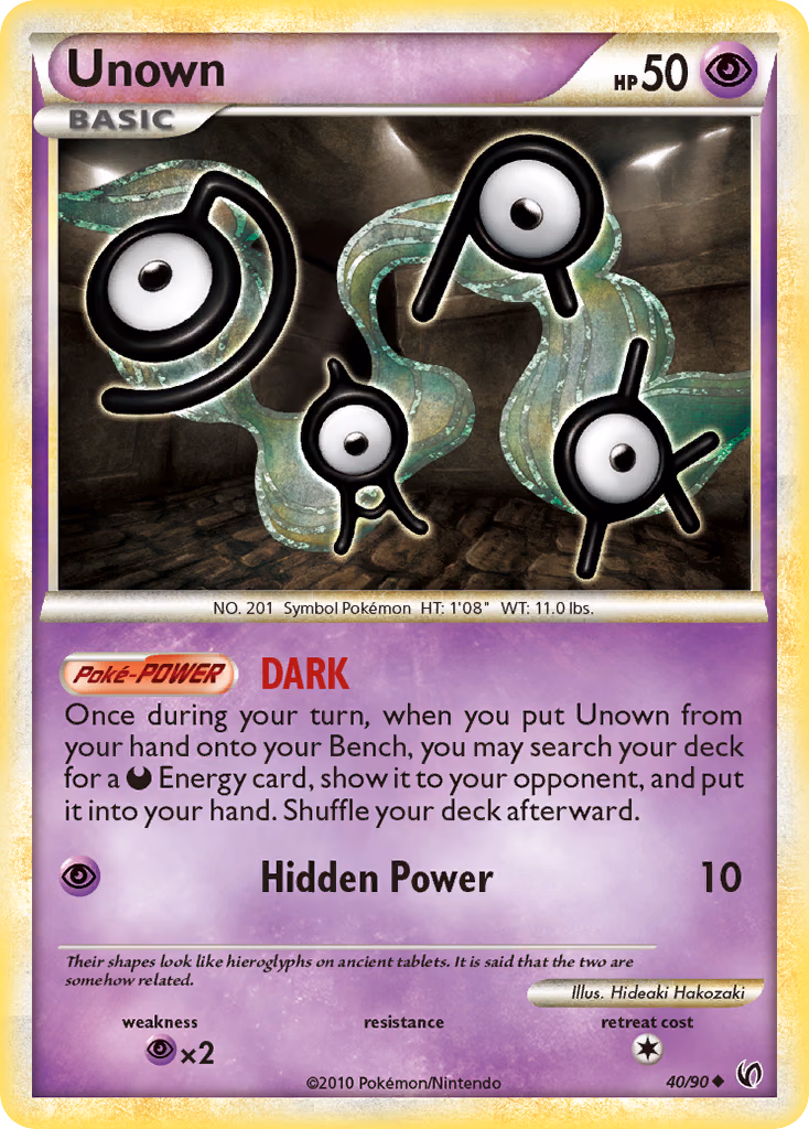 Unown Pokemon card (40/90, HS—Undaunted)