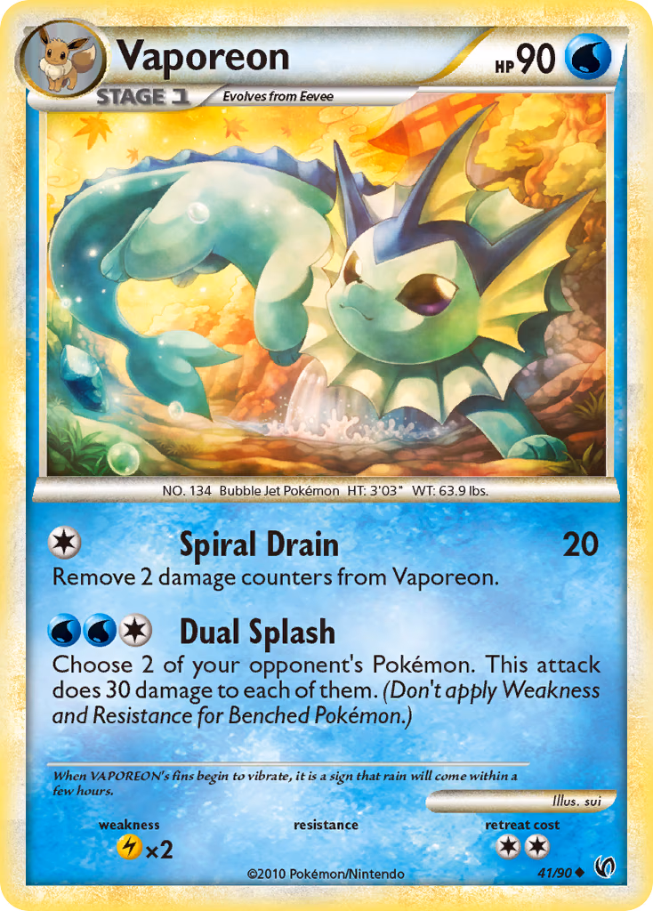 Vaporeon Pokemon card (41/90, HS—Undaunted)