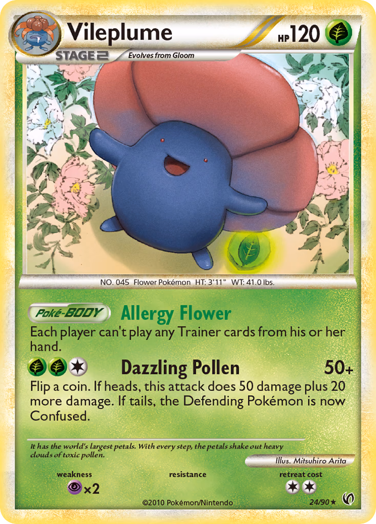 Vileplume Pokemon card (24/90, HS—Undaunted)