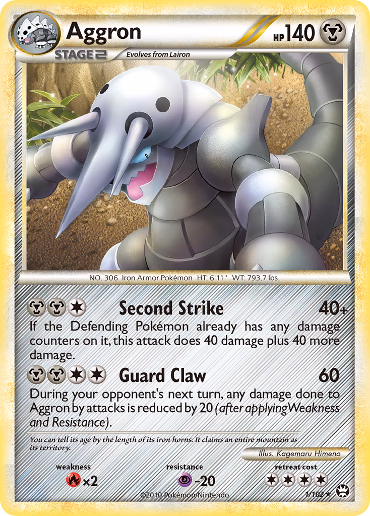 Aggron Pokemon card (1/102, HS—Triumphant)