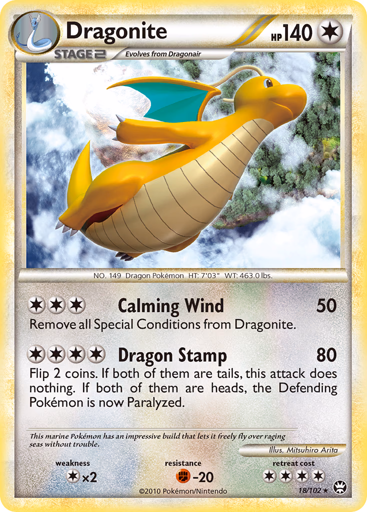 Dragonite Pokemon card (18/102, HS—Triumphant)