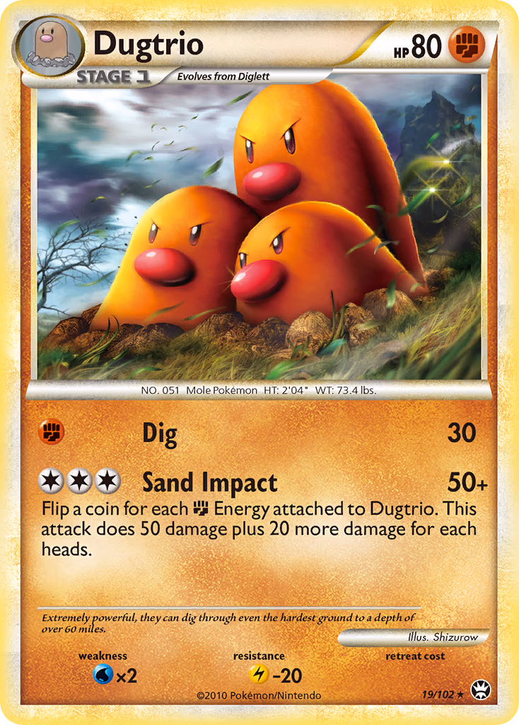 Dugtrio Pokemon card (19/102, HS—Triumphant)