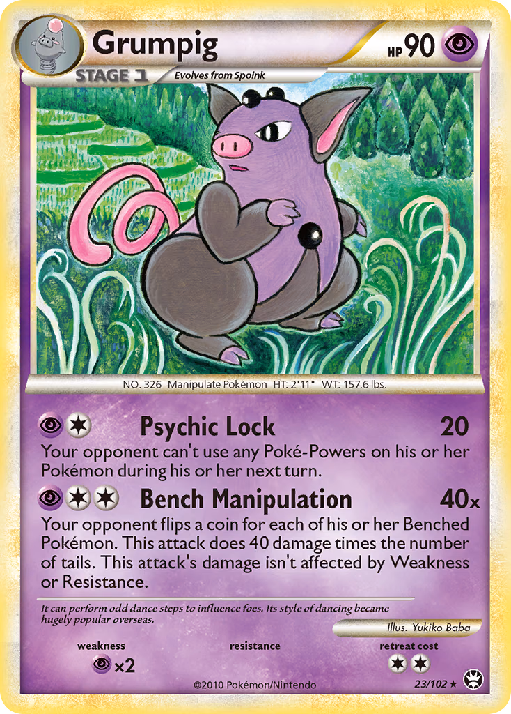Grumpig Pokemon card (23/102, HS—Triumphant)