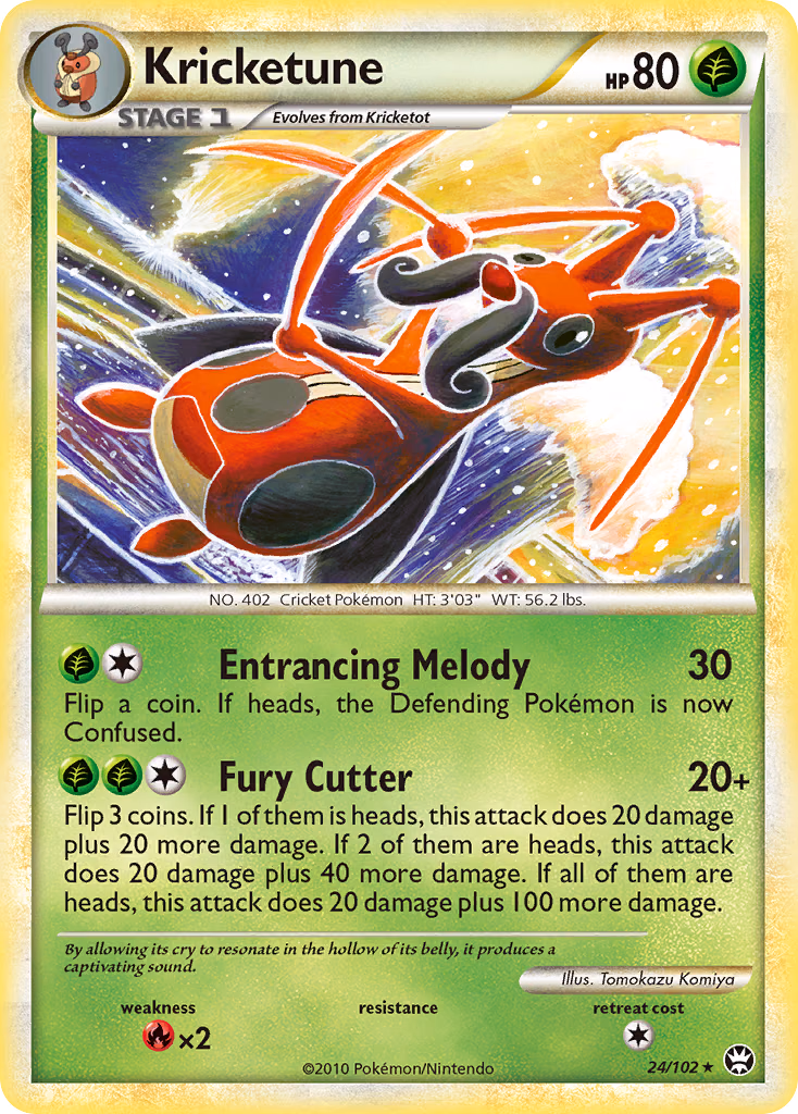Kricketune Pokemon card (24/102, HS—Triumphant)