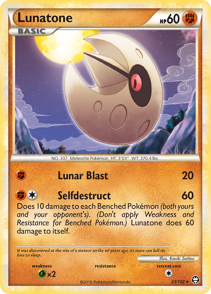 Lunatone Pokemon card (25/102, HS—Triumphant)