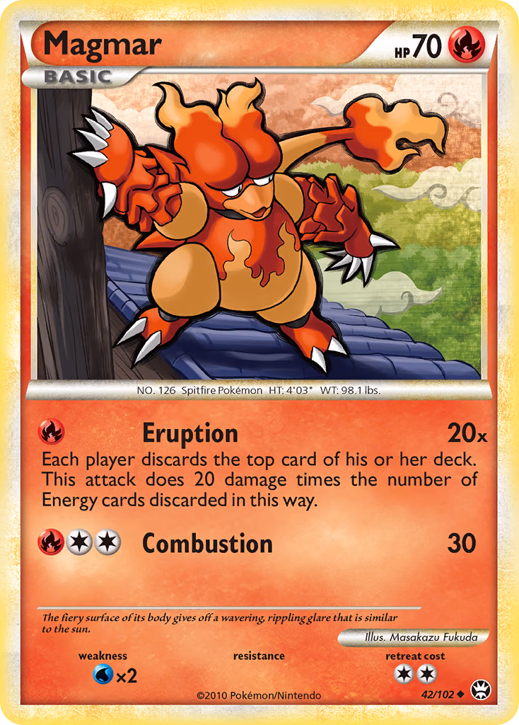Magmar Pokemon card (42/102, HS—Triumphant)