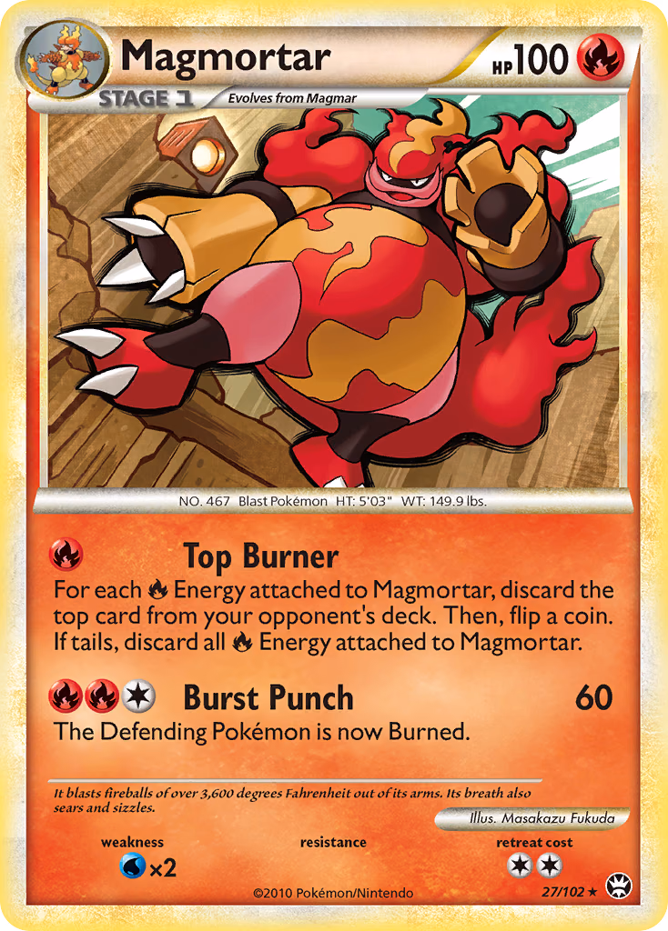 Magmortar Pokemon card (27/102, HS—Triumphant)