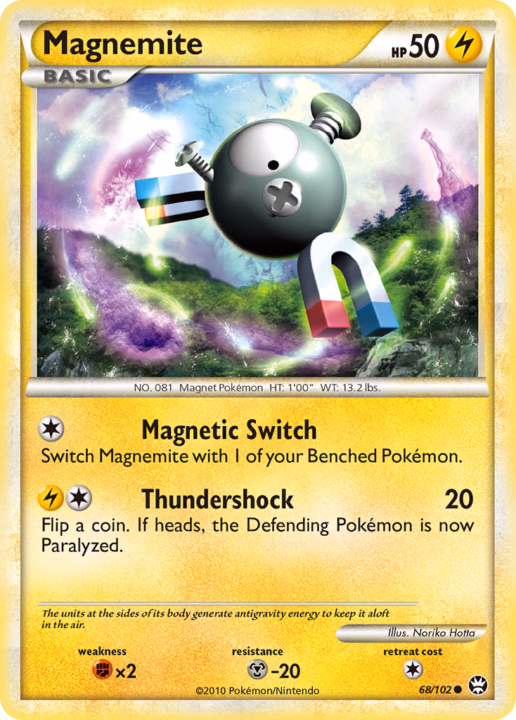 Magnemite Pokemon card (68/102, HS—Triumphant)