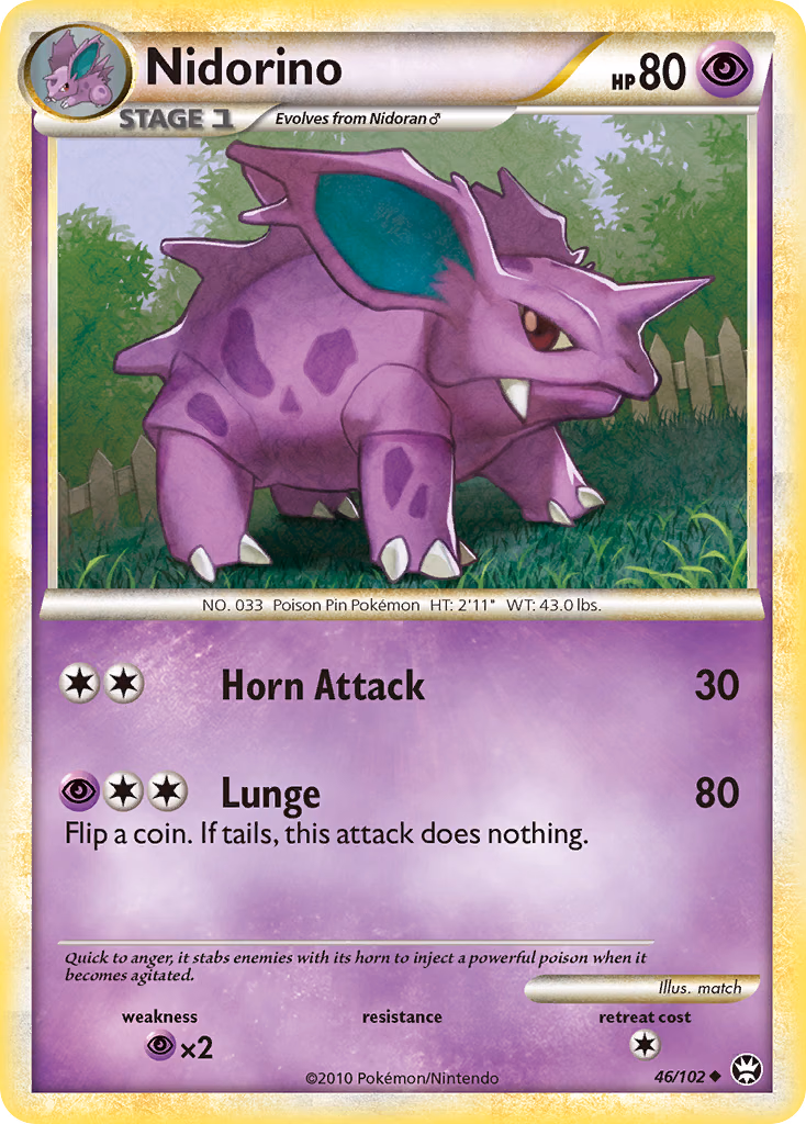 Nidorino Pokemon card (46/102, HS—Triumphant)
