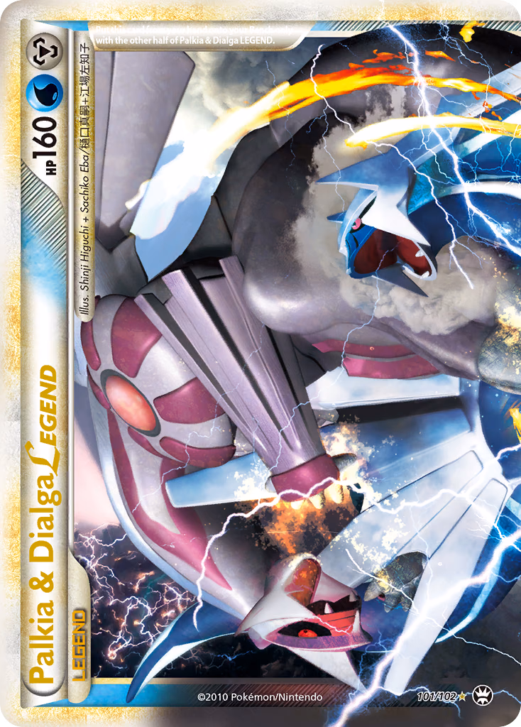 Palkia & Dialga LEGEND Pokemon card (101/102, HS—Triumphant)