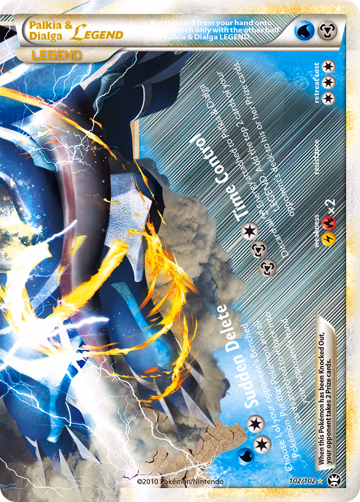 Palkia & Dialga LEGEND Pokemon card (102/102, HS—Triumphant)