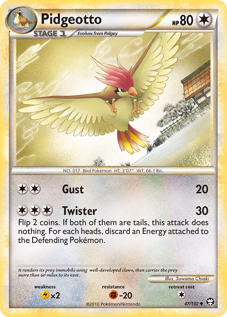 Pidgeotto Pokemon card (47/102, HS—Triumphant)