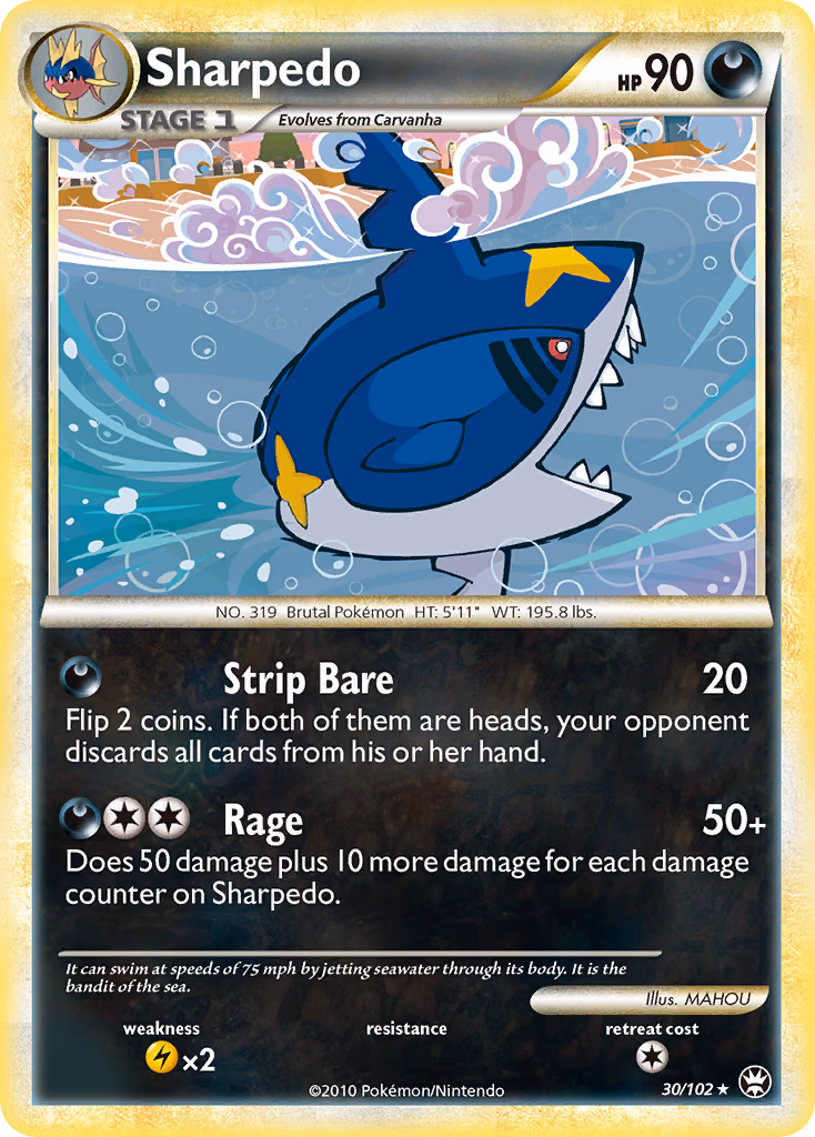 Sharpedo Pokemon card (30/102, HS—Triumphant)
