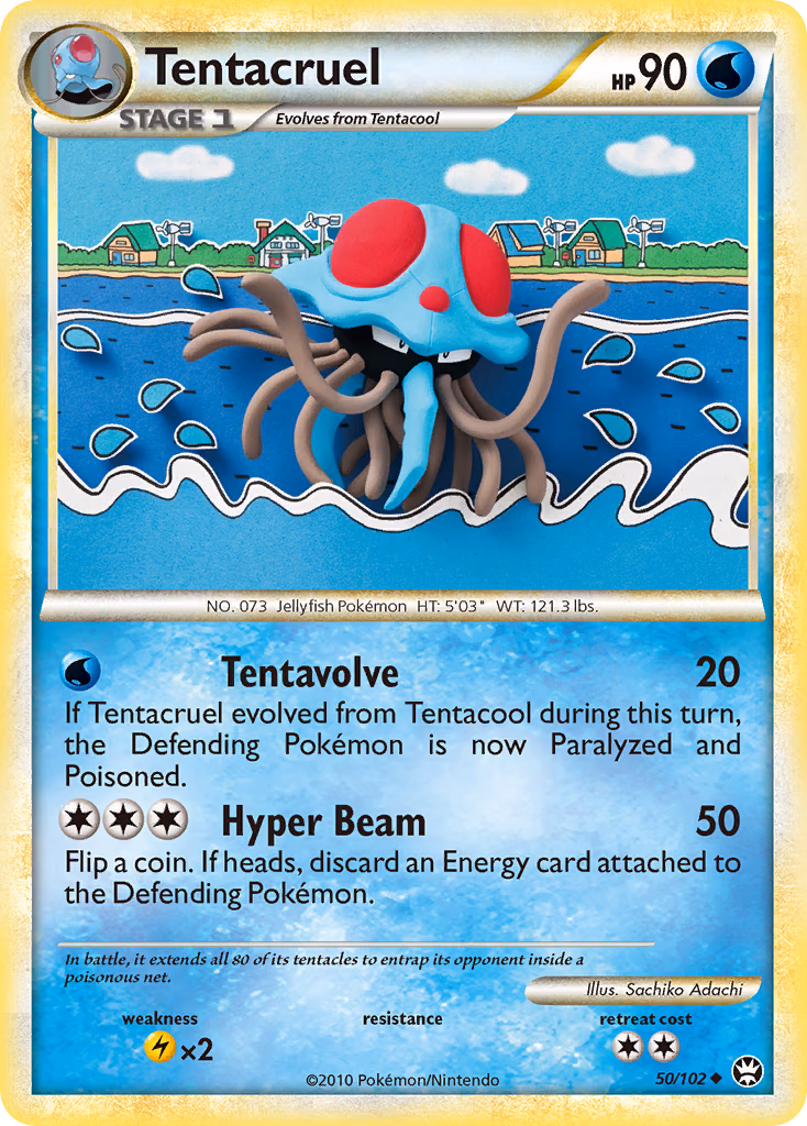 Tentacruel Pokemon card (50/102, HS—Triumphant)