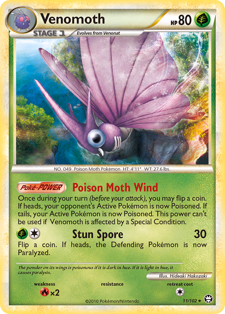 Venomoth Pokemon card (11/102, HS—Triumphant)