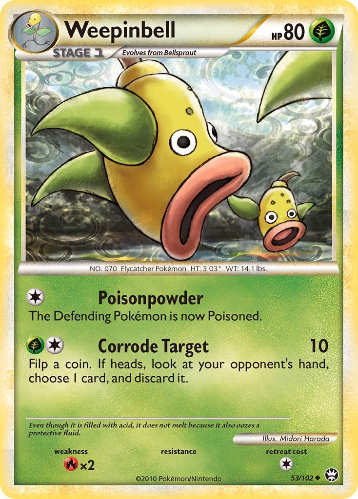 Weepinbell Pokemon card (53/102, HS—Triumphant)