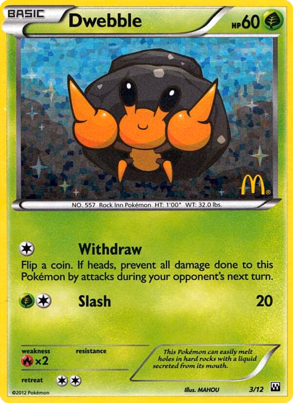 Dwebble Pokemon card (3/12, McDonald's Collection 2012)