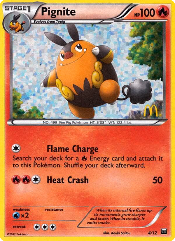 Pignite Pokemon card (4/12, McDonald's Collection 2012)