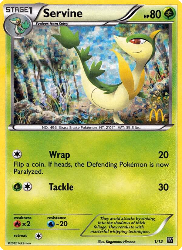 Servine Pokemon card (1/12, McDonald's Collection 2012)