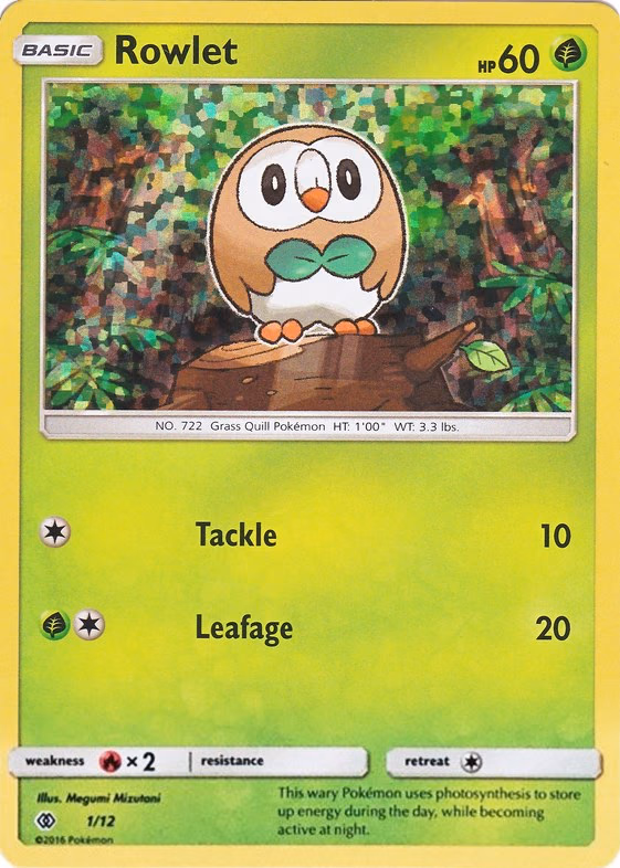 Rowlet Pokemon card (1/12, McDonald's Collection 2017)