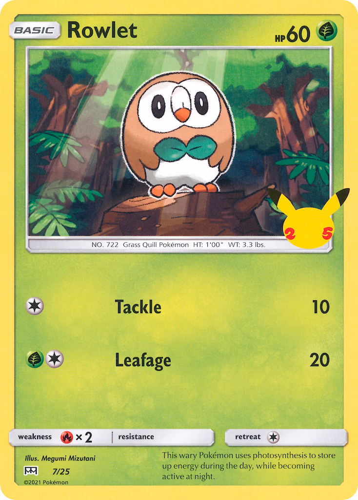 Rowlet Pokemon card (7/25, McDonald's Collection 2021)