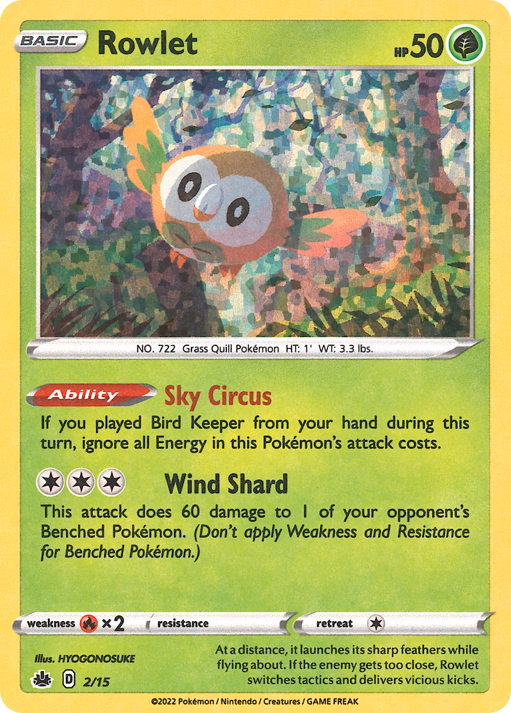 Rowlet Pokemon card (2/15, McDonald's Collection 2022)