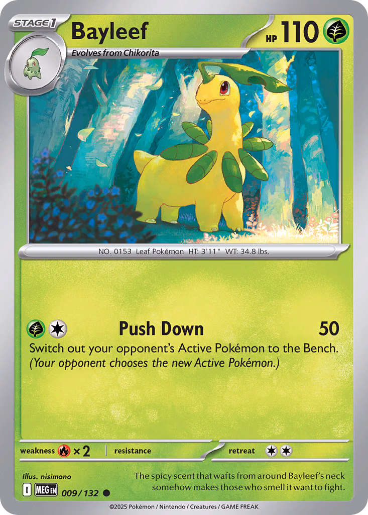 Bayleef Pokemon card (009/132, Mega Evolution)