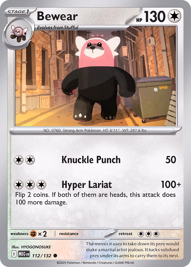 Bewear Pokemon card (112/132, Mega Evolution)
