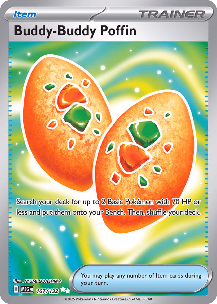 Buddy-Buddy Poffin Pokemon card (167/132, Mega Evolution)