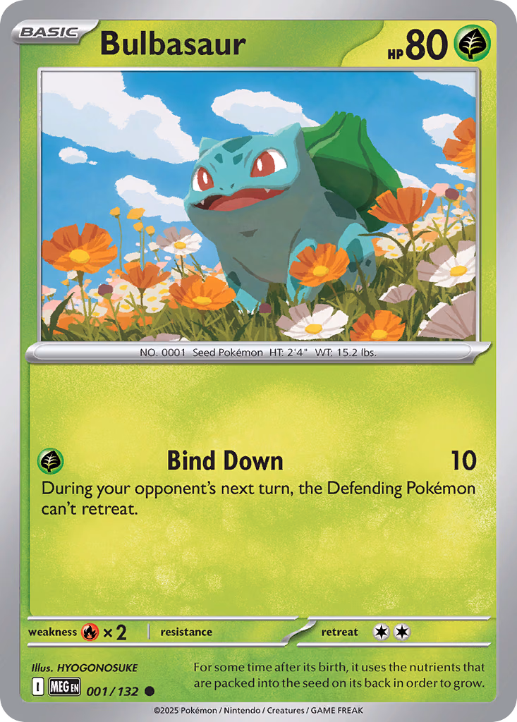 Bulbasaur Pokemon card (001/132, Mega Evolution)