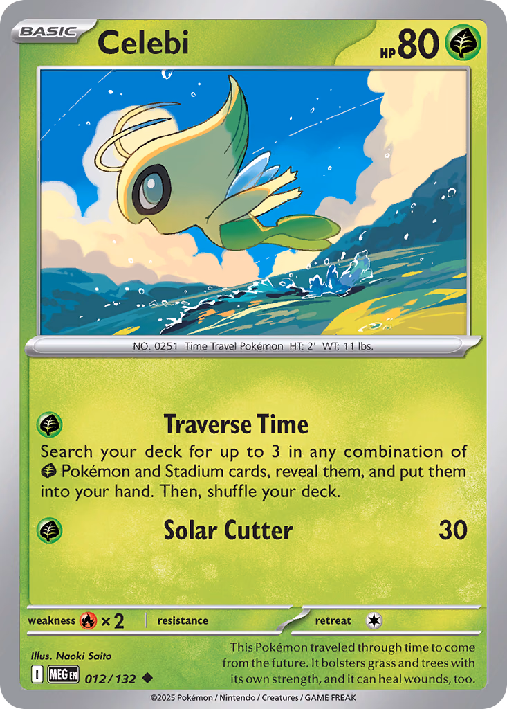 Celebi Pokemon card (012/132, Mega Evolution)