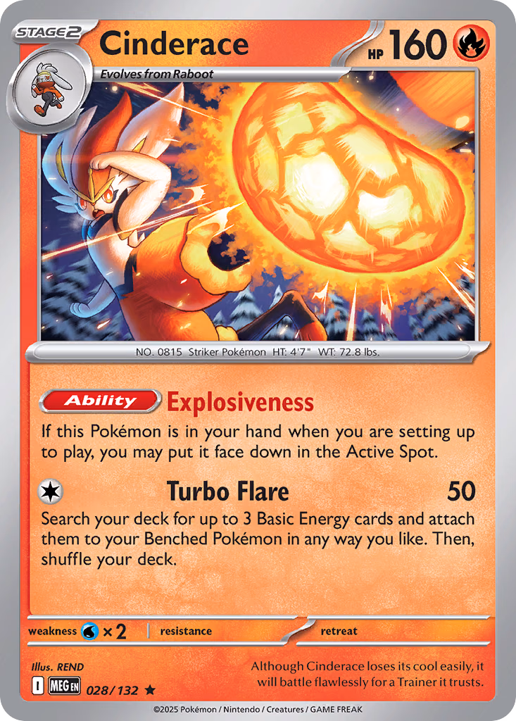 Cinderace Pokemon card (028/132, Mega Evolution)