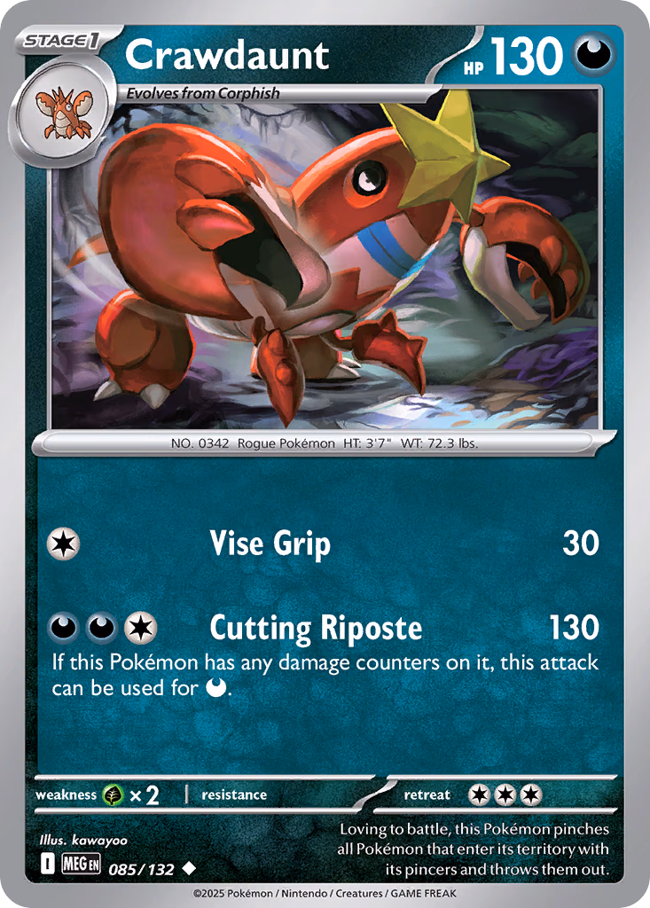 Crawdaunt Pokemon card (085/132, Mega Evolution)