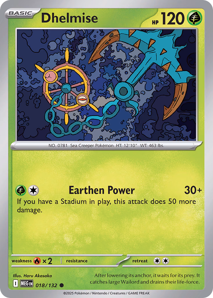 Dhelmise Pokemon card (018/132, Mega Evolution)