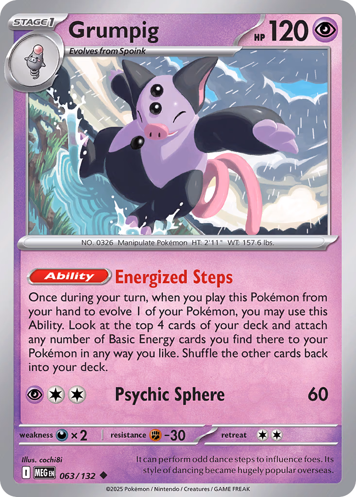 Grumpig Pokemon card (063/132, Mega Evolution)