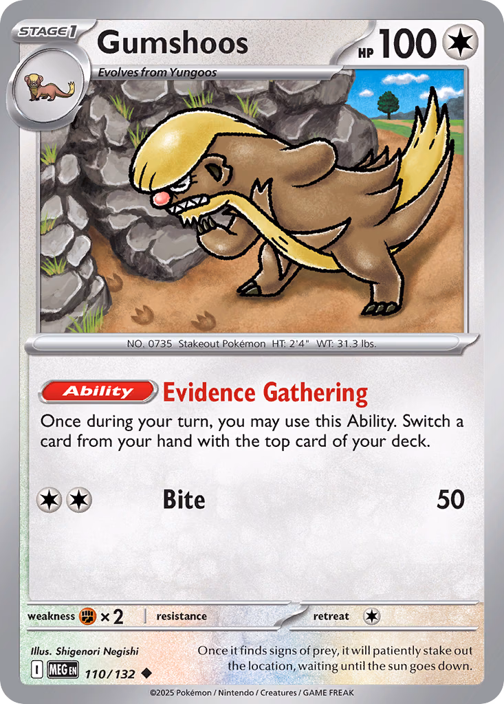 Gumshoos Pokemon card (110/132, Mega Evolution)