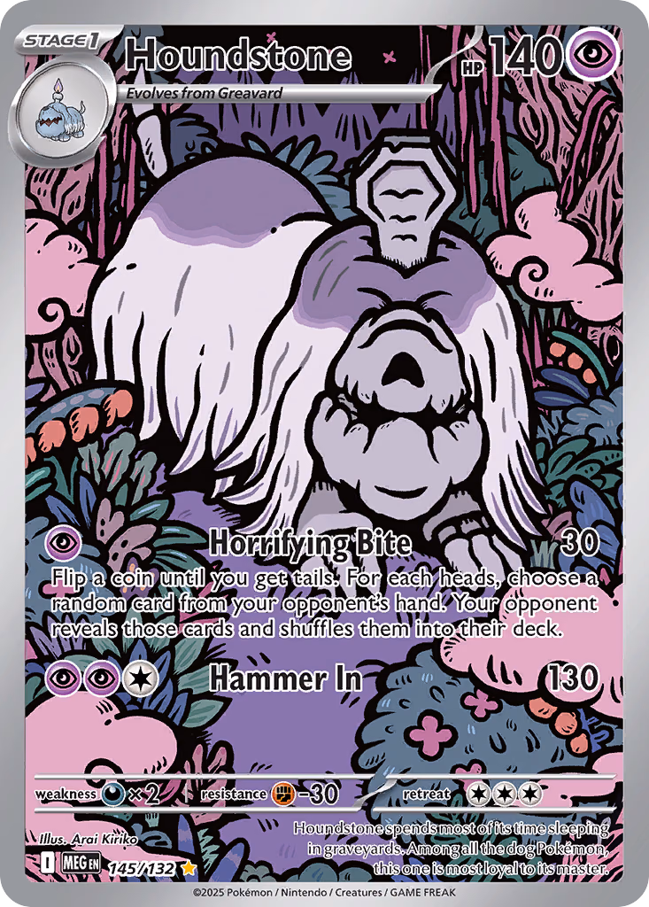 Houndstone Pokemon card (145/132, Mega Evolution)