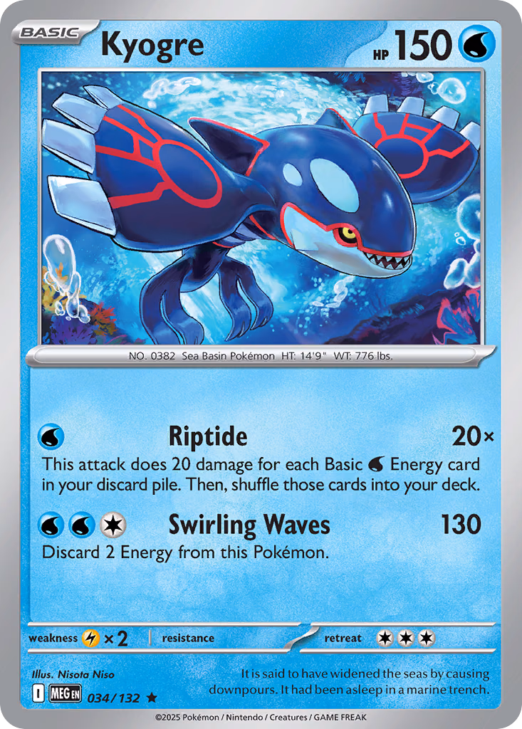 Kyogre Pokemon card (034/132, Mega Evolution)