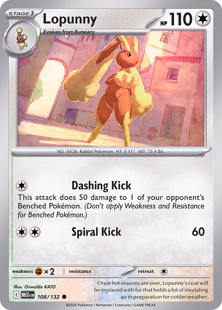 Lopunny Pokemon card (108/132, Mega Evolution)