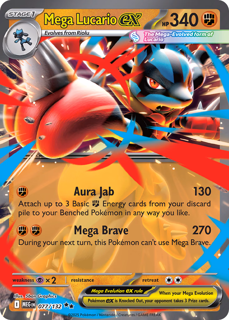 Mega Lucario ex Pokemon card (077/132, Mega Evolution)