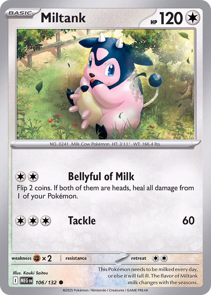 Miltank Pokemon card (106/132, Mega Evolution)