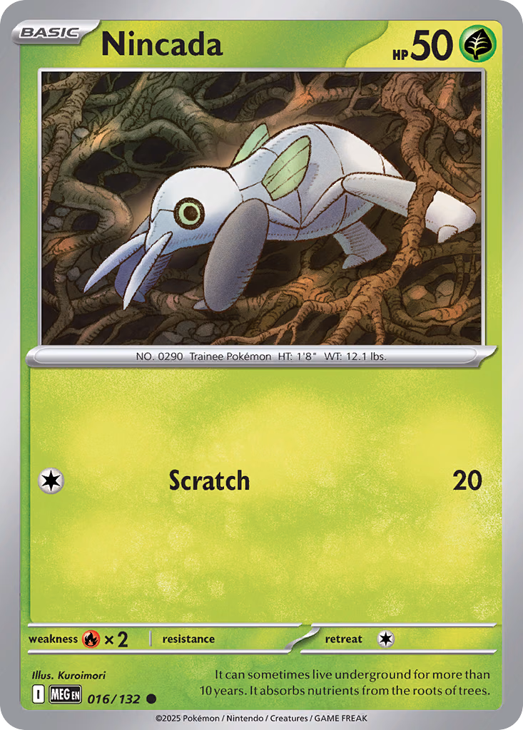 Nincada Pokemon card (016/132, Mega Evolution)