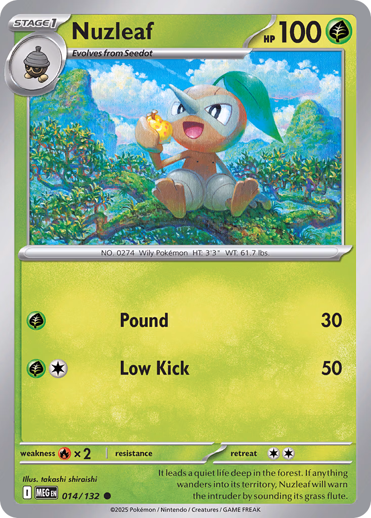Nuzleaf Pokemon card (014/132, Mega Evolution)