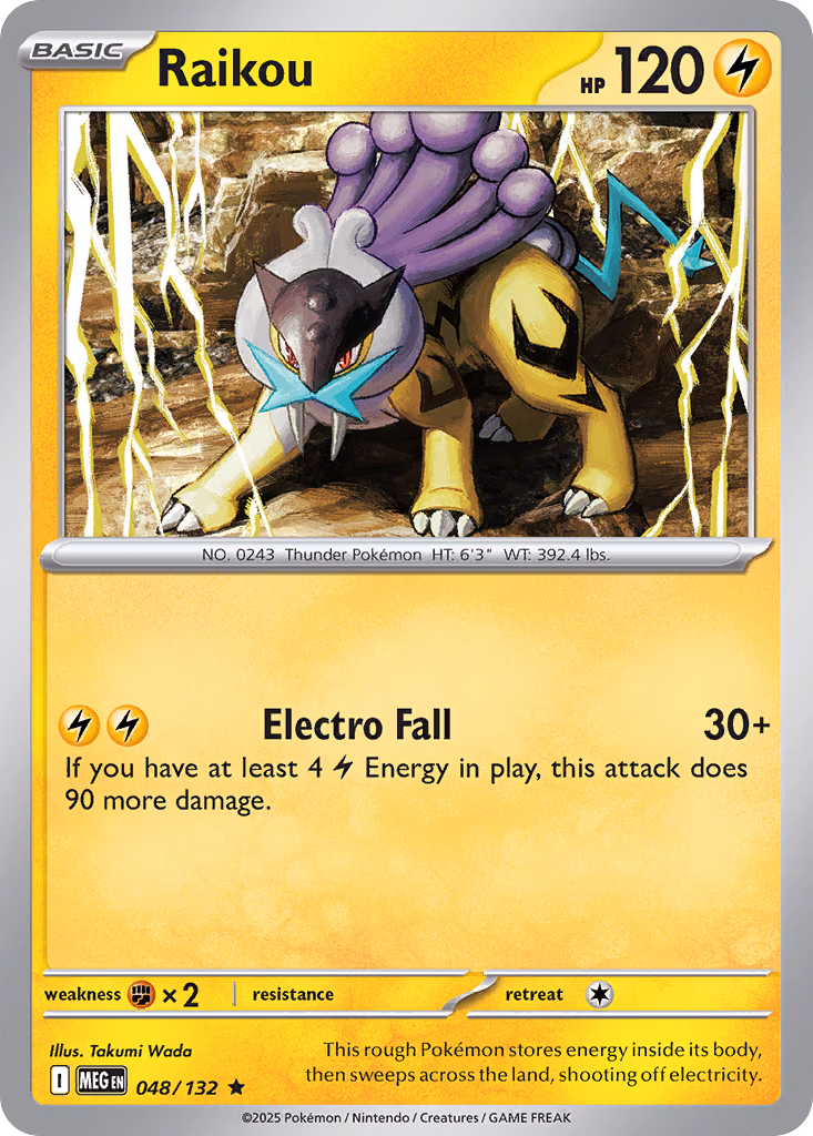 Raikou Pokemon card (048/132, Mega Evolution)