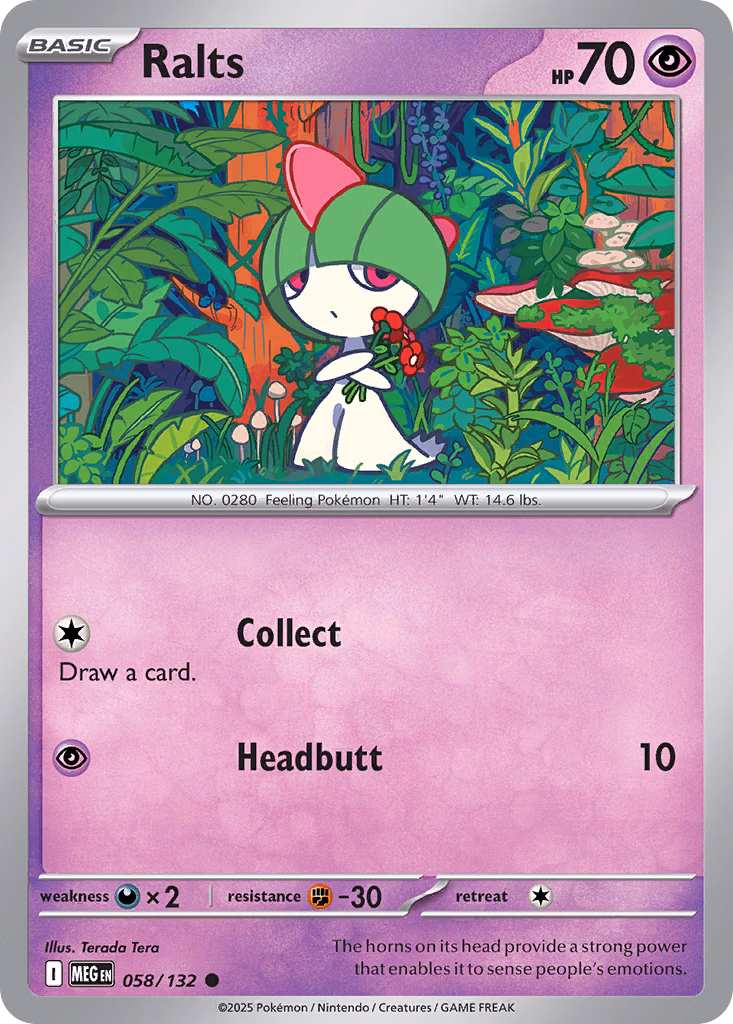 Ralts Pokemon card (058/132, Mega Evolution)
