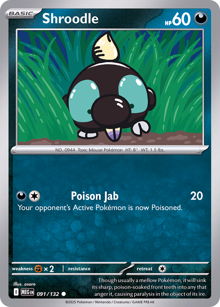 Shroodle Pokemon card (091/132, Mega Evolution)