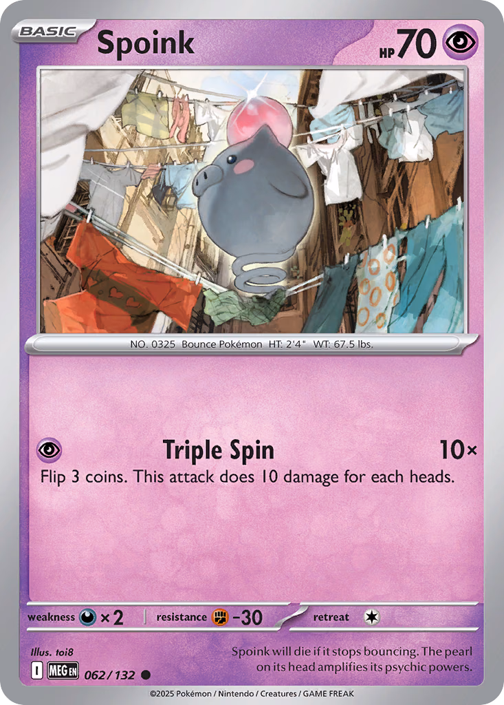 Spoink Pokemon card (062/132, Mega Evolution)
