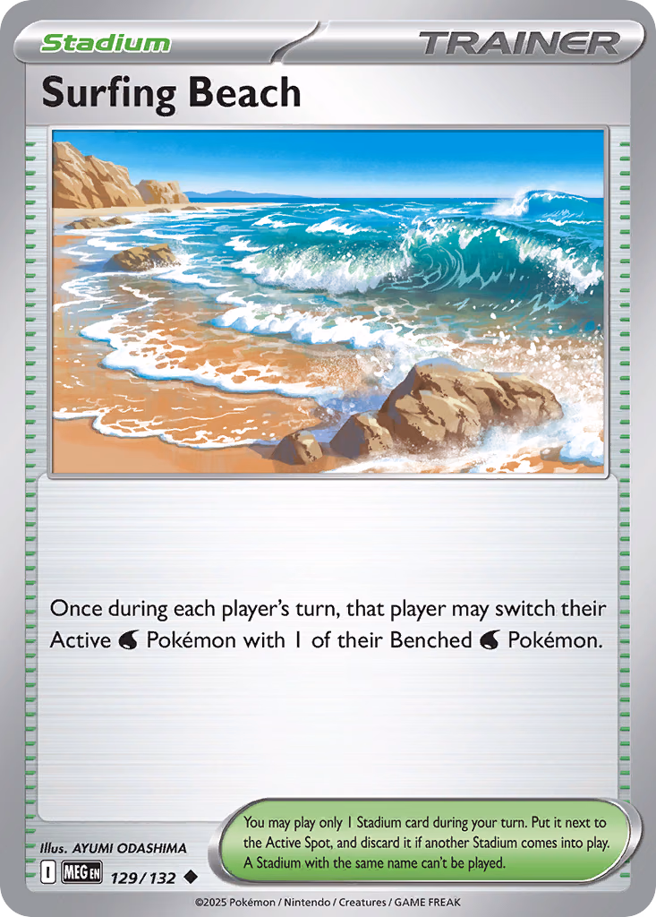 Surfing Beach Pokemon card (129/132, Mega Evolution)